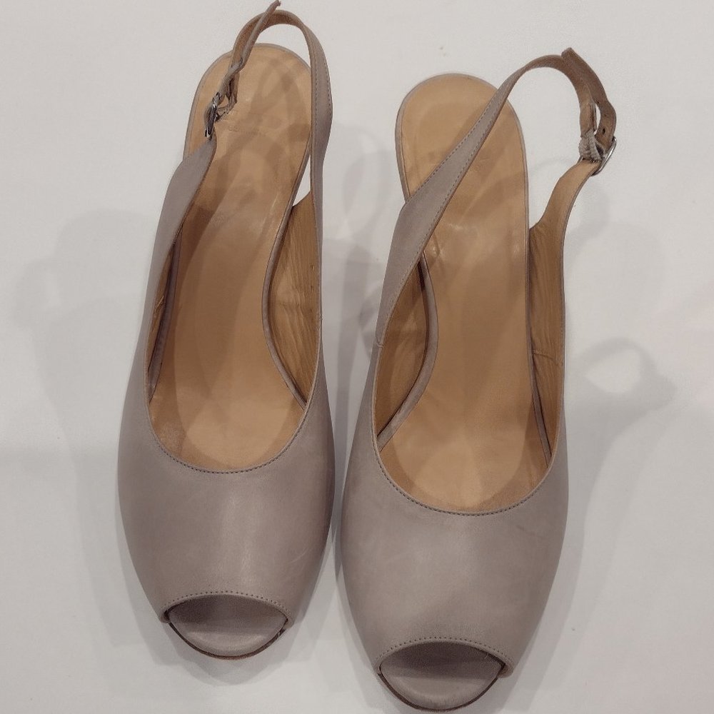 Lloyd Germany Taupe Leather Heels Pumps Peep Toe Womens 5 Beige Italy